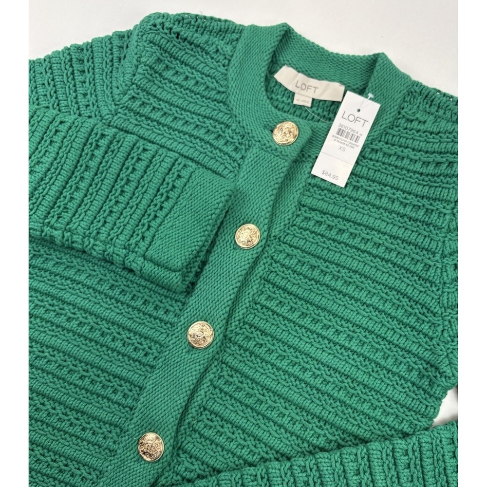 NWT Loft Sweater Green Cotton Blend Knit Cardigan Women's XSmall